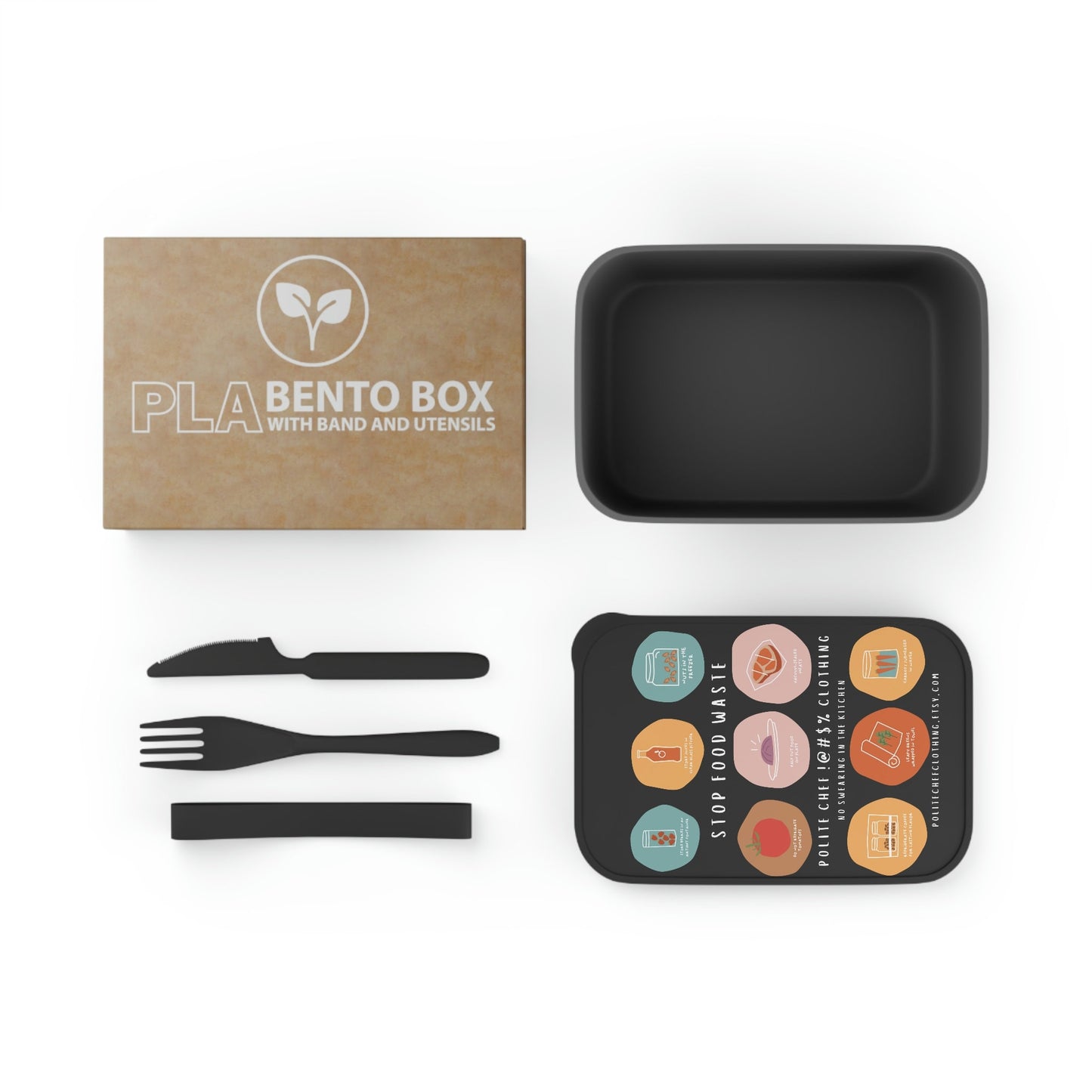 PLA Stop Food Waste Bento Box with Band and Utensils